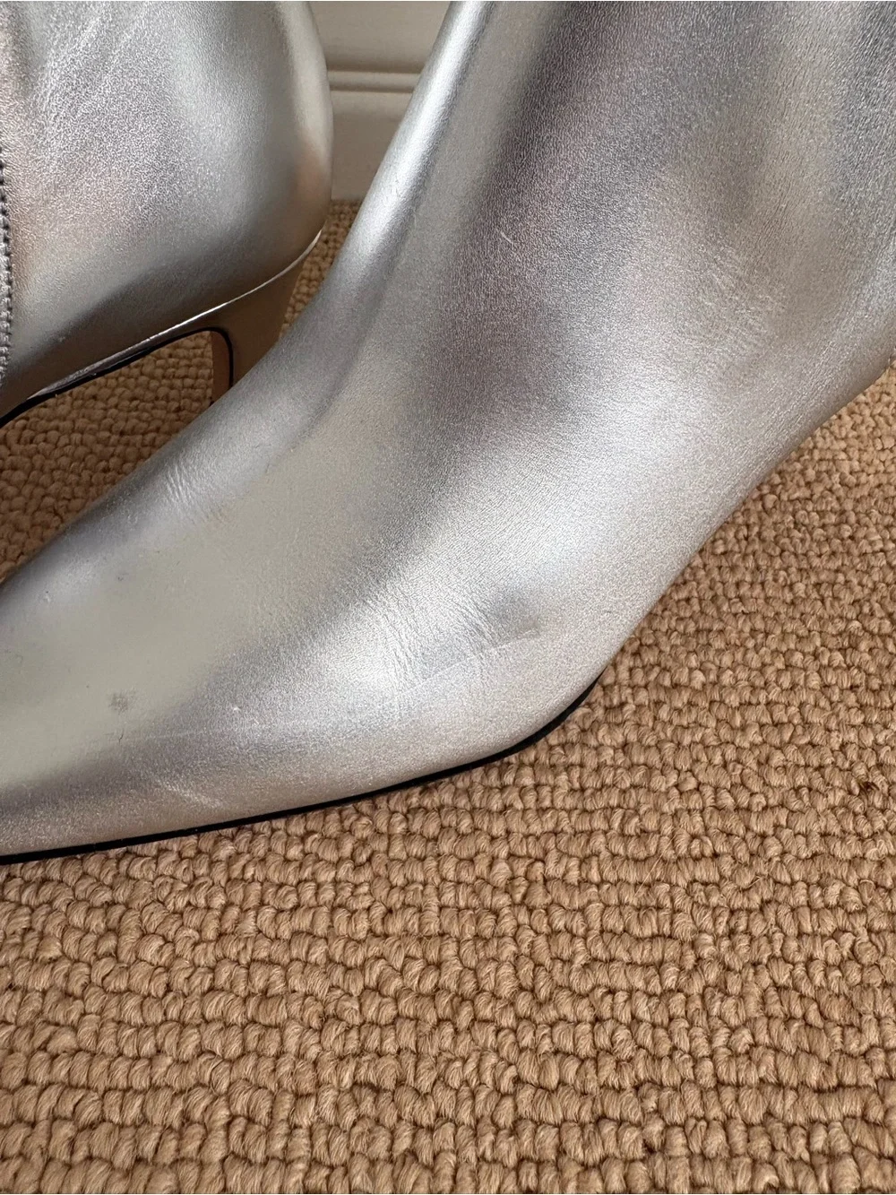 NEW J. Crew Silver Pointed-Toe Ankle Booties with Side Zip, Size 9